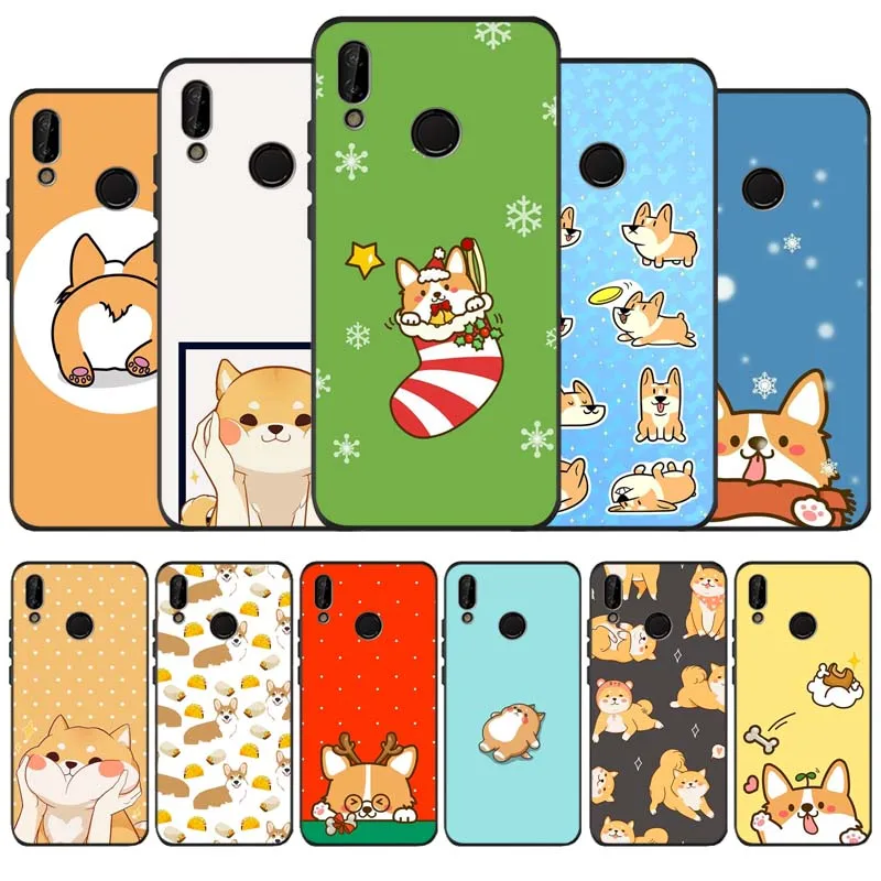 Черный мягкий чехол Corgi для телефона huawei P40 P30 P20 P10 Pro lite P9 Lite nova 4E 6SE Psmart 2019 Y6 9 Prime |