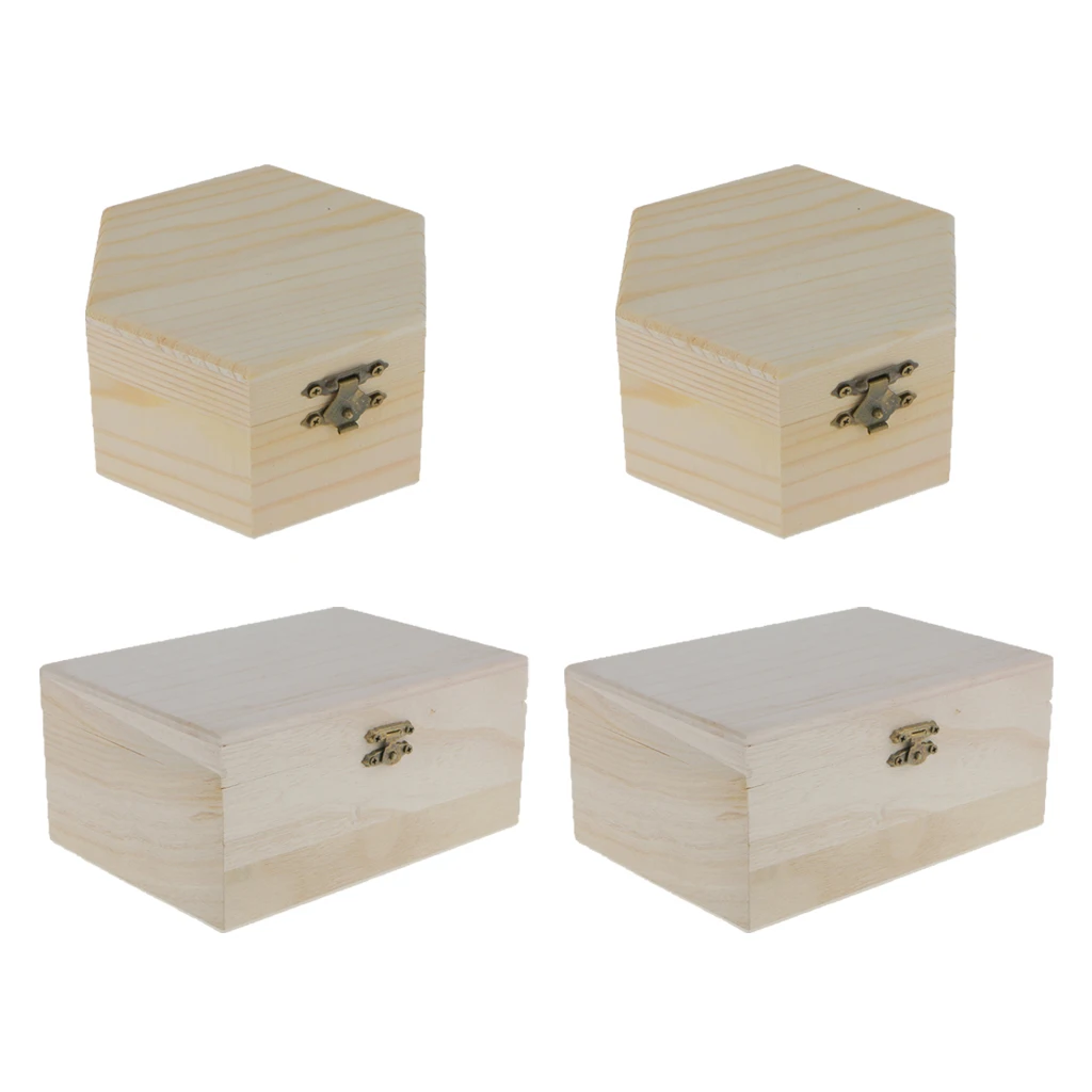 

Set of 4pcs Natural Wooden Plain Wooden Jewelry Ring Memory Box Keepsake