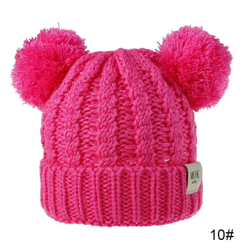 RUINPOP Beanie шляпа с двойным помпоном детская шапка Skullies шапка Детские Зимние трикотажные шапки для детей модный дизайн - Цвет: J