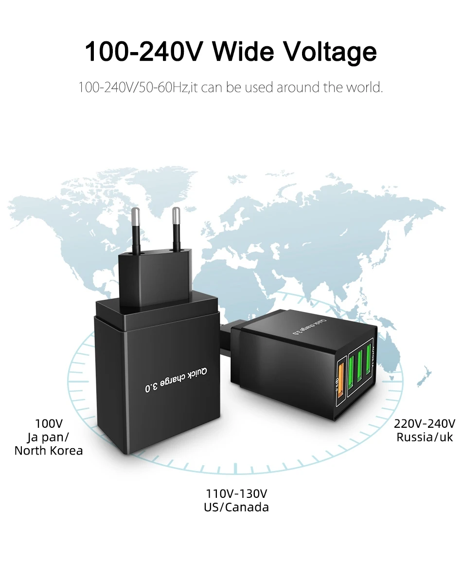 OREY 36 Вт QC 3,0 быстрое зарядное устройство, 4 порта USB зарядное устройство для samsung S10 Plus Quick Charge 3,0 зарядное устройство для Xiaomi Phone charger