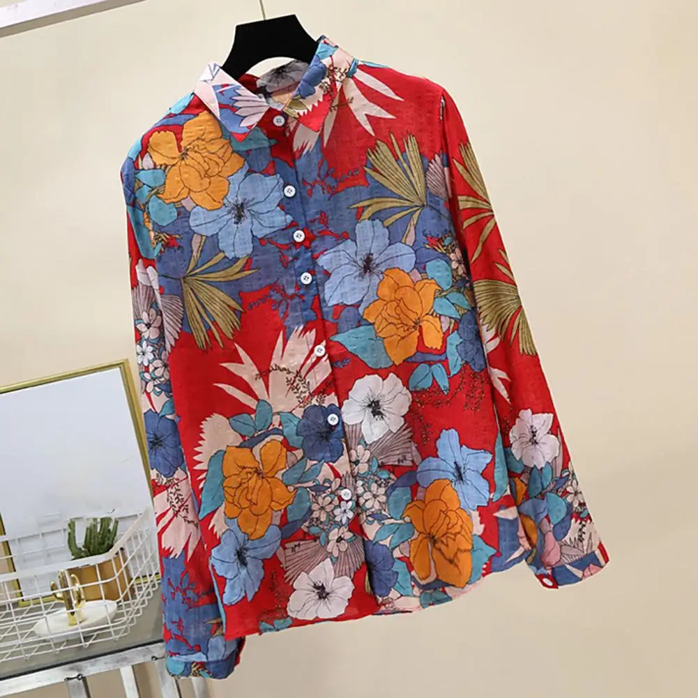 Womens Tops and Blouses Spring Floral Print Blouse Long Sleeve Turn Down Collar Office Shirt Blusas Plus Size 2
