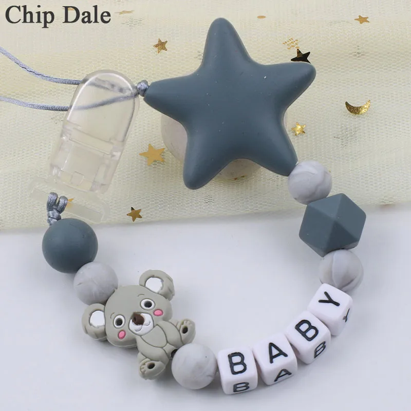 Chip Dale Customized Baby Pacifier Clips DIY Chain Star Silicone Beads Plastic Holder Infant Feeding Teething Chew Toy | Мать и ребенок