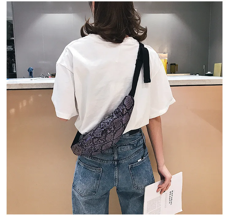 new snakeskin waist pockets cross-border ladies personality fashion Europe and America wild small mobile phone pockets
