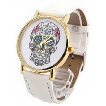 Top con calaveras mujeres Reloj mexicano Catrina flores Cruz de cuero de la Pu Reloj de pulsera Vintage de moda casual estilo Geneva Reloj