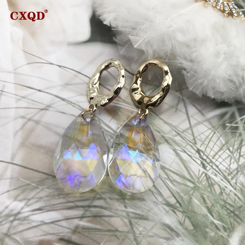 Женские серьги с двойным сердцем CXQD эффектные модные подвески прозрачными