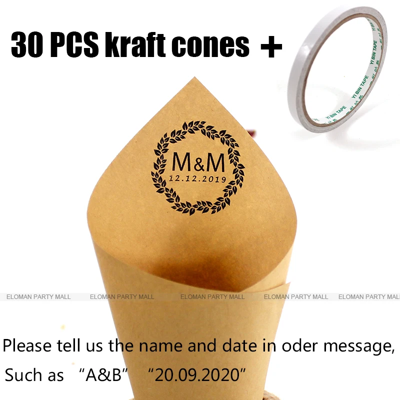 C12-30PCS Пользовательские Свадебные конусы-конфетти ELOMAN ретро крафт лепесток конфеты размещение натуральные конусы-Конфетти Для Свадебные и вечерние украшения - Цвет: C12-30PCS