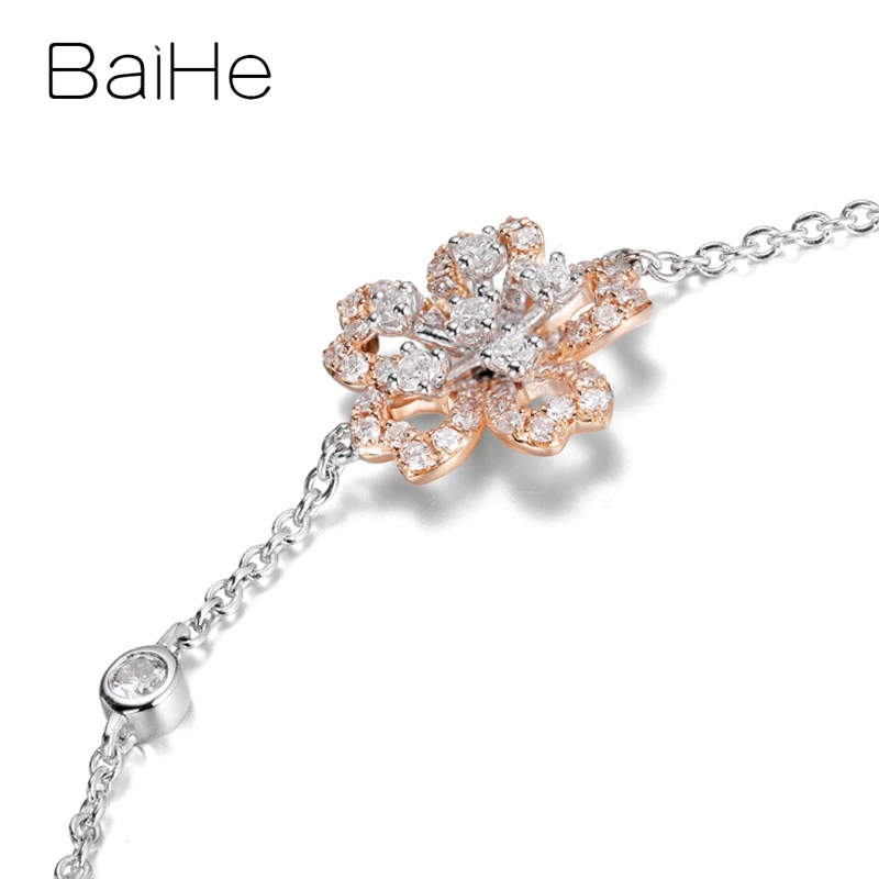 BAIHE, 18 К, розовое+ белое золото, всего 0.30ct, натуральные бриллианты, хорошее ювелирное изделие, обручение, свадьба, модный подарок, красивый браслет
