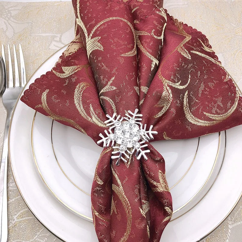 10Pcs Christmas Napkin Rings Alloy Rhinestone Napkin Buckle Napkin Holder Snowflake Circle Hotel Restaurant Wedding Party Table