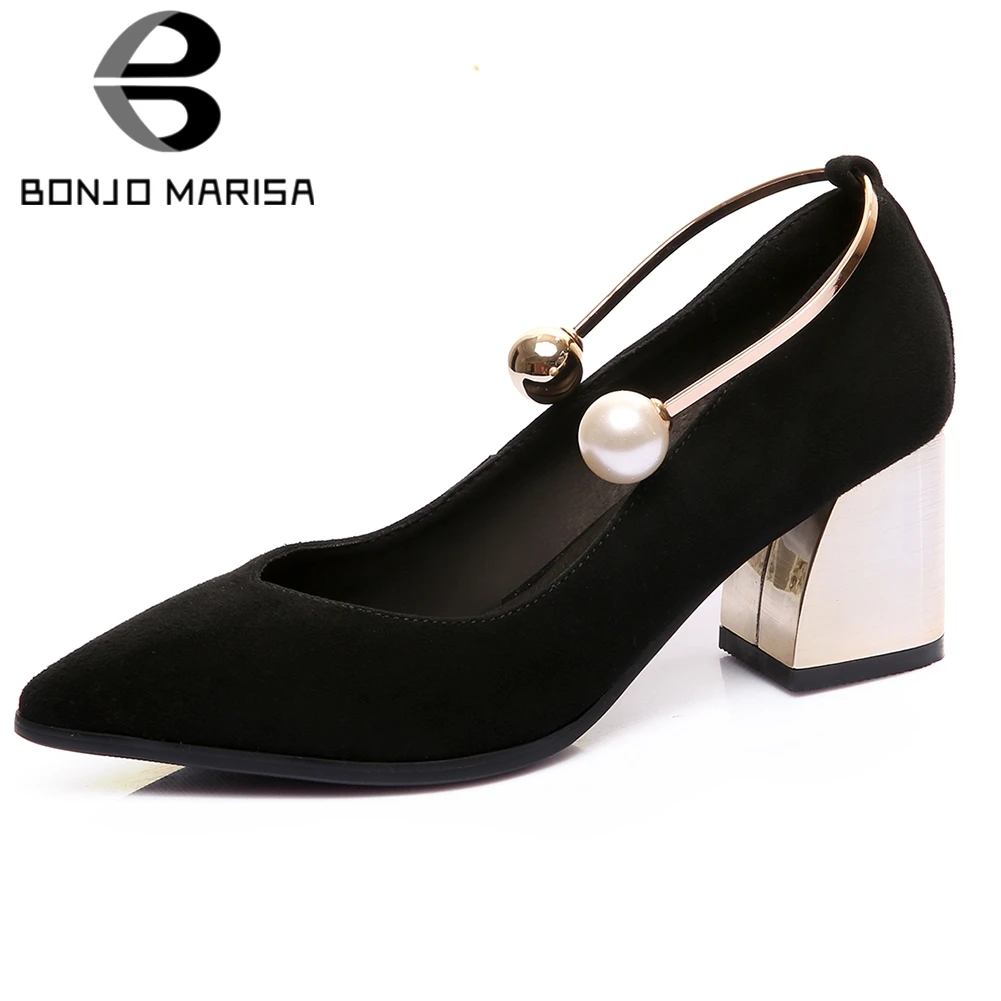 

BONJOMARISA Elegant Ladies Spring Pumps Pointed Toe Pearl High Heel Pumps Women 2020 Casual Office Solid Dress Shoes Woman