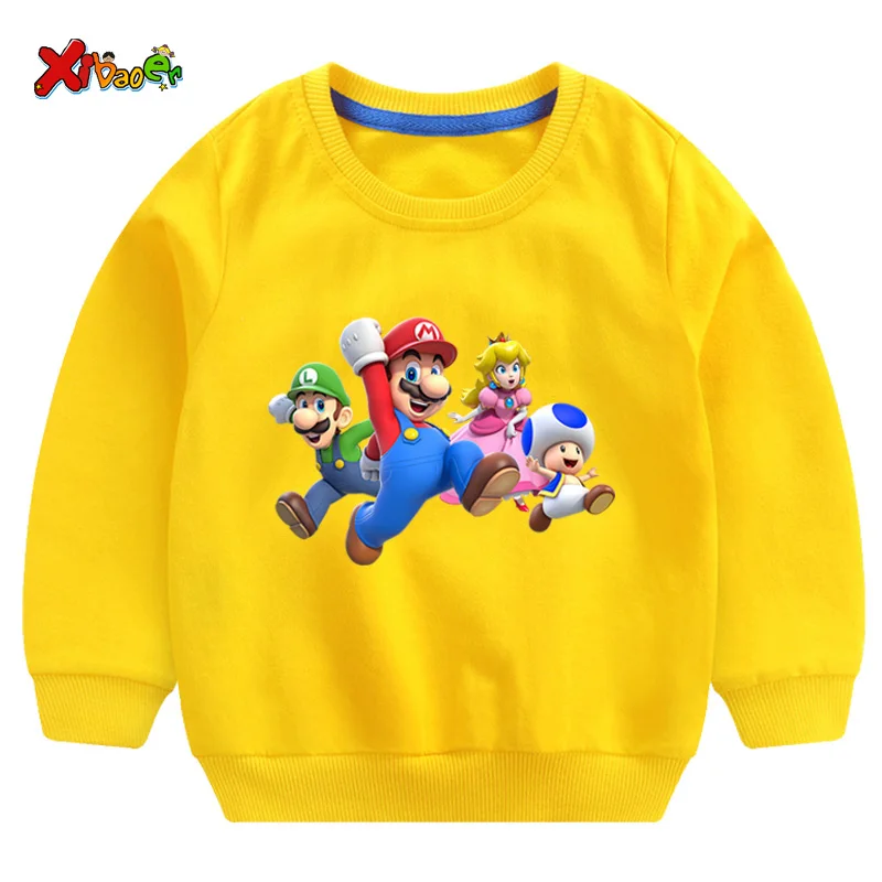 Милый детский свитер; толстовка с капюшоном; детские свитера; Забавный свитер с супер Марио для маленьких девочек; сезон осень-зима; свитер; повседневная одежда - Цвет: sweatshirt yellow