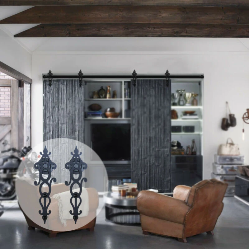 

2pcs Sliding Tracks Carbon Steel Black Home Decoration For Barn Room Door Sliding Tracks Durable