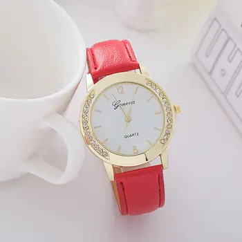 

Stainless Steel Dial Leather Strap Bracelet Quartz Watch Luxury Women Watches Fashion Rhinestone Simple Wristwatch