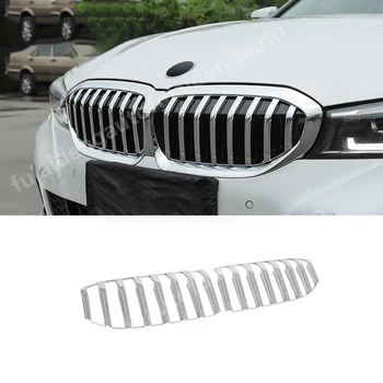 

2pcs For BMW 3 Series 2019-2020 Carbon fiber ABS Chrome Front Central Grille Cover Trims Molding Car accessories