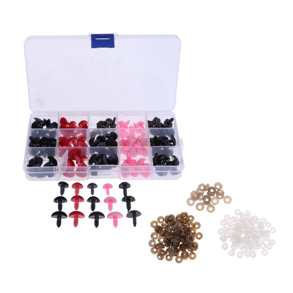 132 Pieces Plastic Safety Nose For Bears Soft Toys Snap Animal Dolls Crafts~11-16mm Diameter Black &Red & Pink
