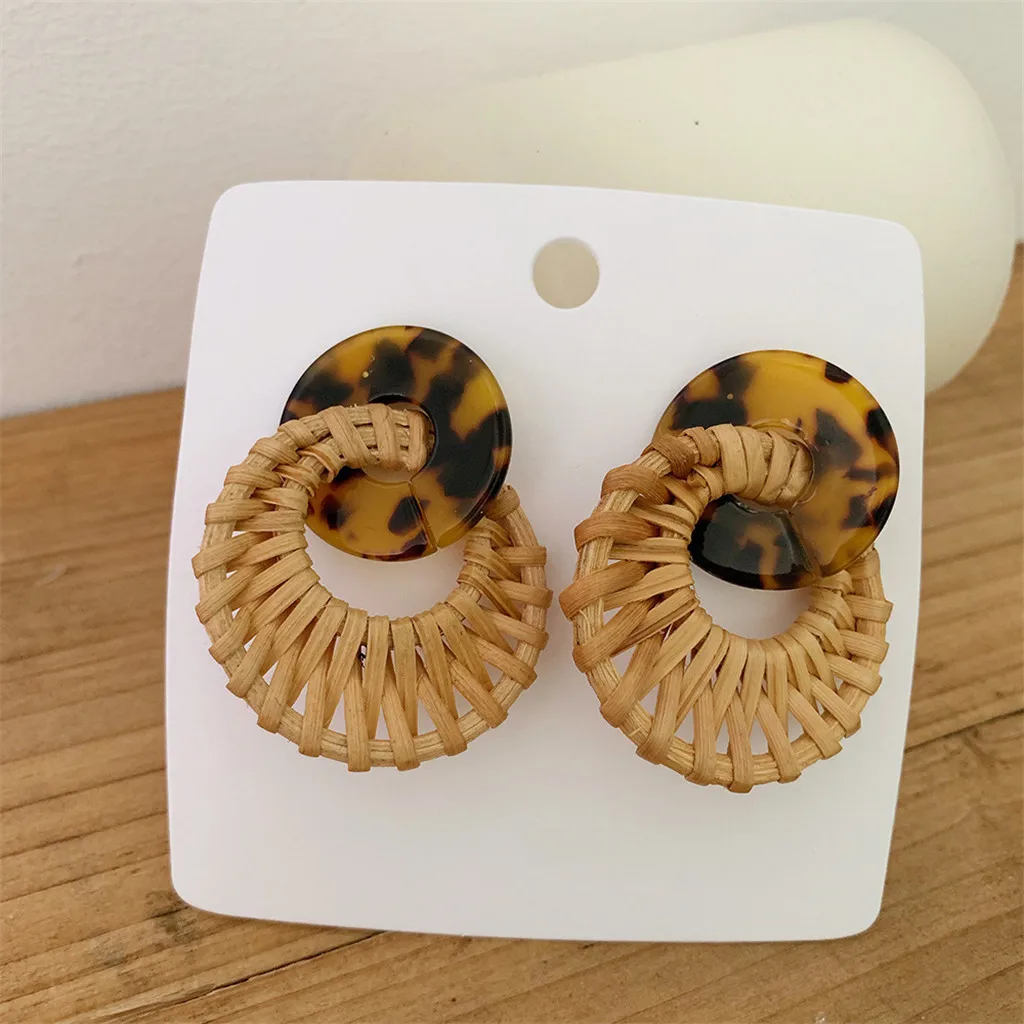 Серьги для женщин массивные женские акриловые Ротанговые круглые