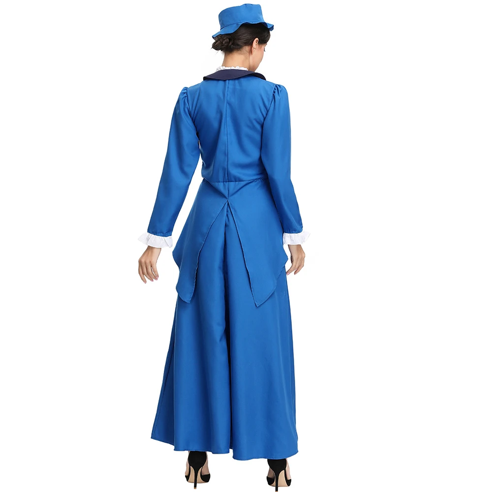 Mary Poppins Косплей Костюм викторианская няня маскарадное платье винтажное Edwardian стиль синее платье костюмы на Хэллоуин для женщин