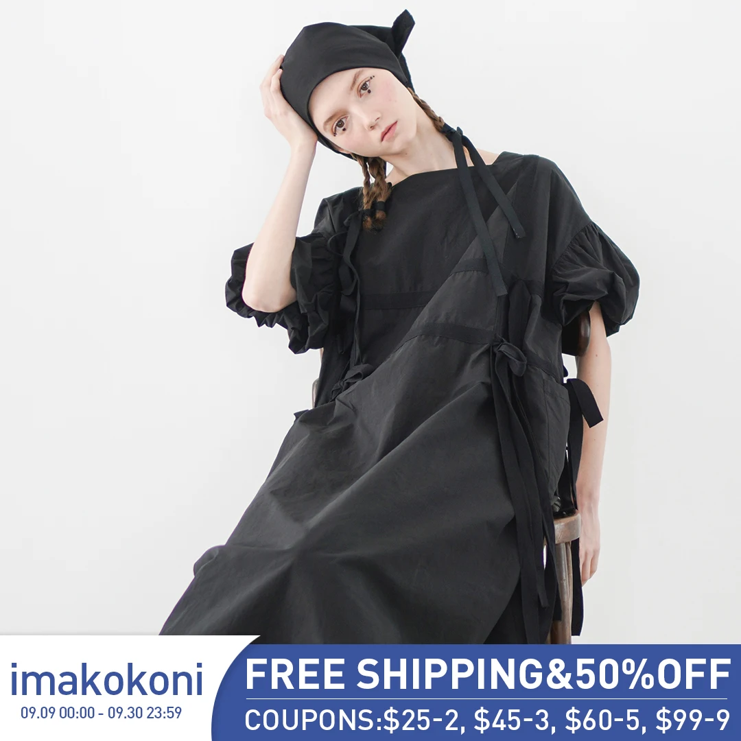 Платье imakokoni женское с кружевным бантом длинная свободная юбка оригинальный