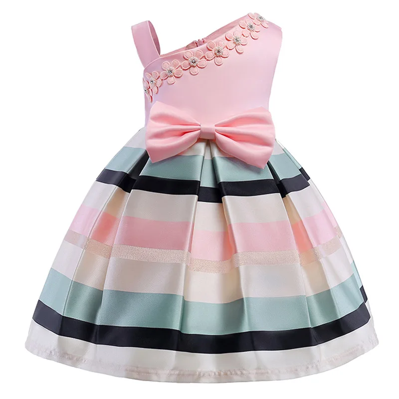 Платье принцессы в полоску для маленьких девочек; праздничное платье принцессы для девочек; детское рождественское платье; Abito da sposa; детское платье для девочек; костюм - Цвет: Pink