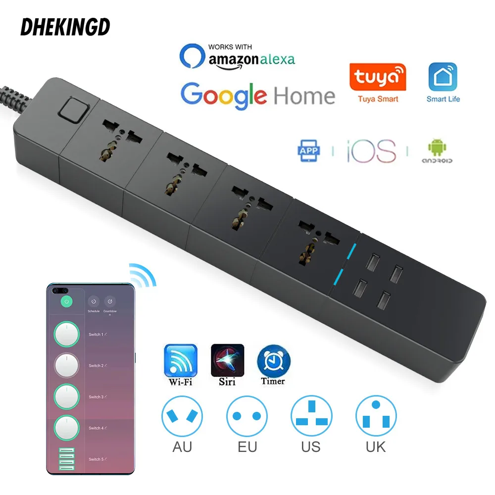 Умный удлинитель с Wi Fi универсальная розетка 4 USB портами переменного тока и