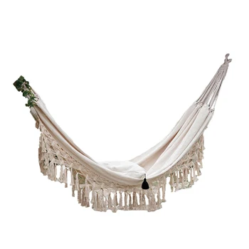 

1pc Tassel Canvas Hammock Garden Tassel Swing Hammock Double People Hammock Outdoor Canvas Hammock
