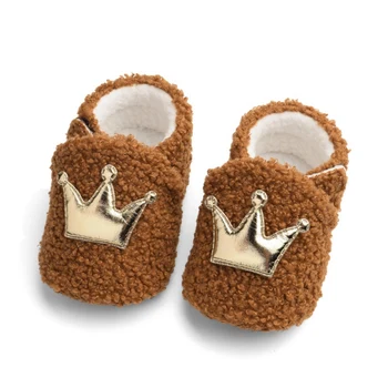 

Baby Shoes Girl Boy Winter Warm Newborn First Walkers Breathable Anti-Slip Shoe Fleece Crown Toddler Soft Soled Prewalker Shoes
