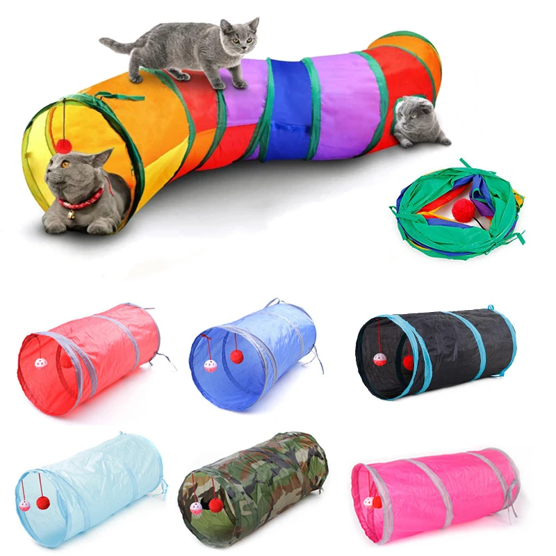 7 Colors Funny Pet Cat Cave Tunnel Play Rainbown Brown Foldable 2 Holes Kitten Toy Bulk Toys Rabbit | Дом и сад