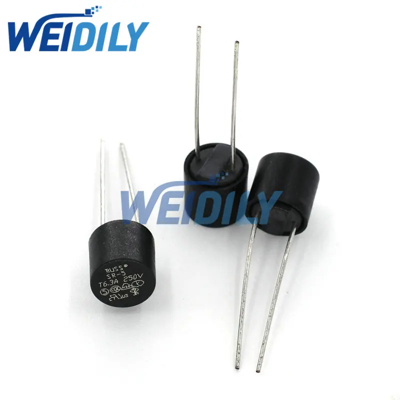 20PCS Cylindrical Fuse 6.3A 250V Slow Blow Fuses T6.3A SR-5 2 Pins Insurance Tube | Электронные компоненты и