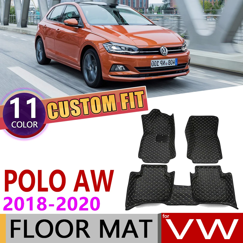 Кожаные автомобильные коврики на заказ для Volkswagen VW Polo MK6 AW 5 мест, водонепроницаемые автомобильные коврики для ног, аксессуары для ковров