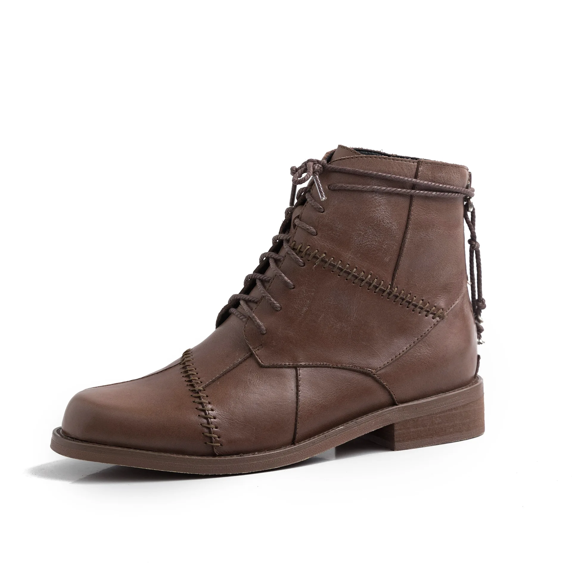 women boots genuine leather winter motorcycle shoes new brand design ankle vintage shoes lace up zipper shoes woman