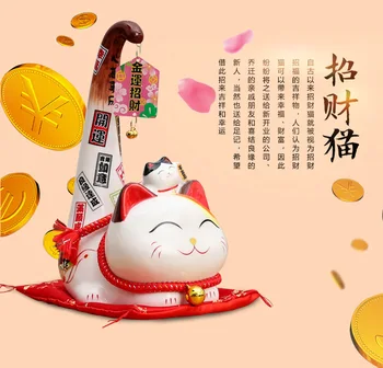 

Japanese Style Maneki Neko Ceramic Lucky Cat Money Box Margay Long Tail Cat Statue Feng Shui Ornament Home Decoration Figurine
