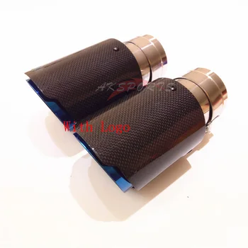 

1PC Car Exhaust Tail Pipes Glossy Carbon Muffler Tip Tail End Blue Stainless Steel Straight Flange blue Exhaust Tip With Logo