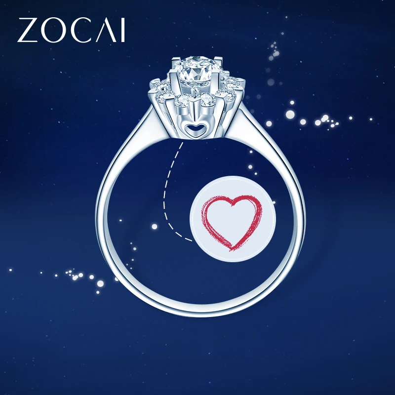 ZOCAI Drown IN Love, белое золото 18 карат(Au750), диаметр 0,8 карат, эффект ", 0,20 карат, сертифицированное обручальное кольцо с бриллиантами W02967