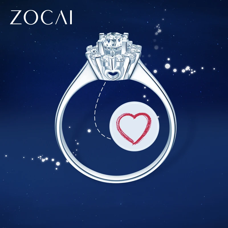 Кольцо обручальное ZOCAI белое золото 18 К 0 8 карат с сертификатом 20 карат|diamond carat