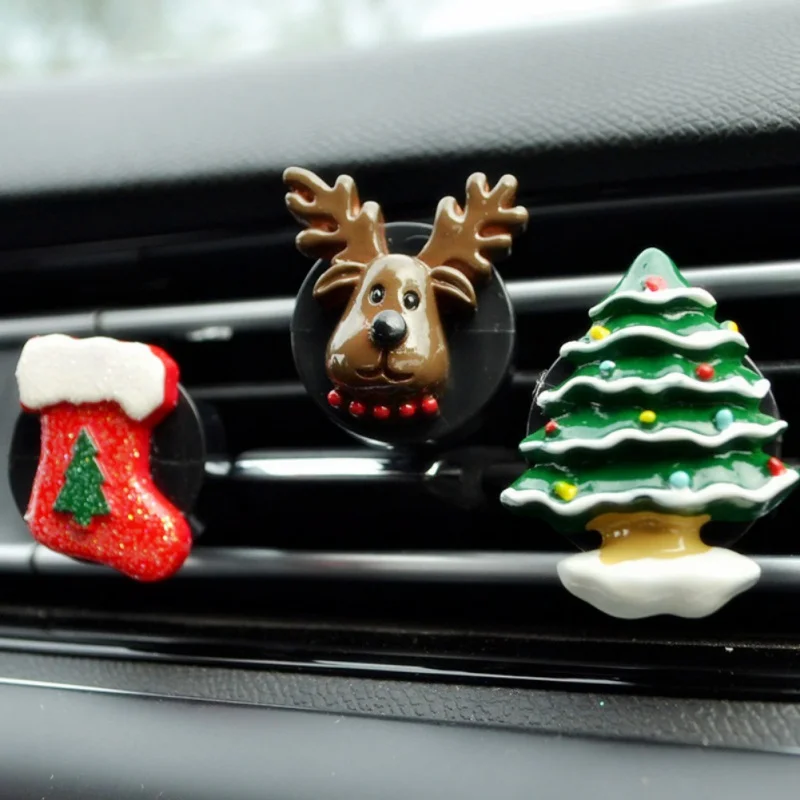 Автомобильный освежитель воздуха с зажимом для кондиционера, автомобильный освежитель воздуха, украшение в виде Санта-Клауса, снеговика, колокольчика, украшение "Собака", рождественские подарки