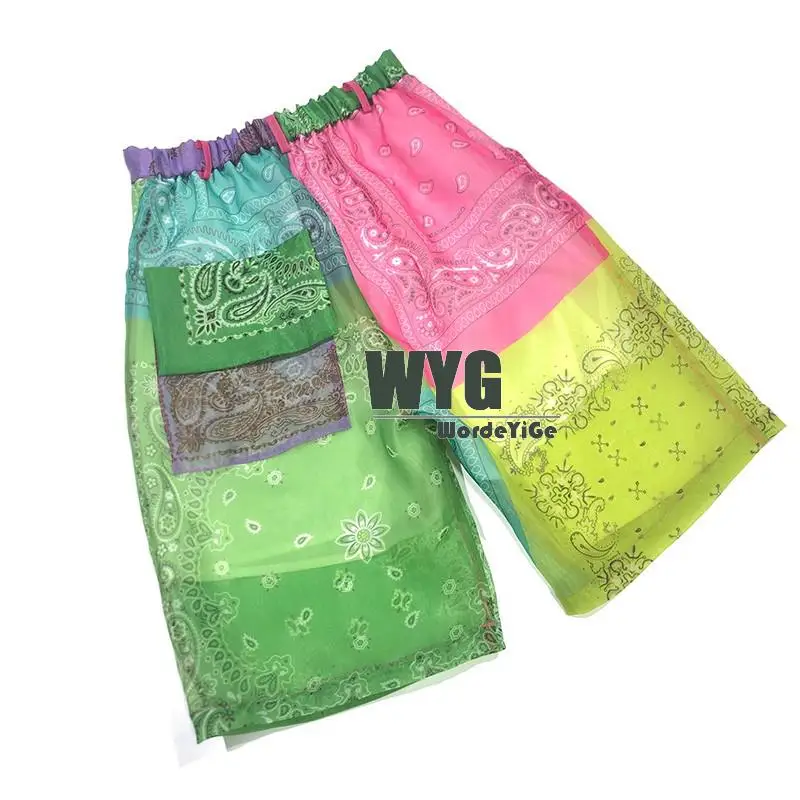 High Quality Placing Print Organza Blouses and Shorts Set Women 2020 Summer Multi Color Casual Green Rose Yellow Shirts Suit