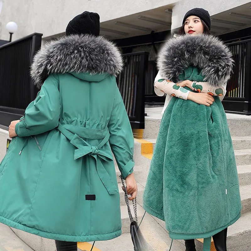 Parkas Mujer New Arrival Women Winter Jacket Large Fur Collar Hooded Female Jacket Long Coat Cotton Parkas Plus Size P11