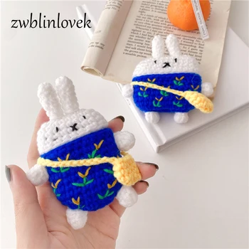 

Cartoon knitted knapsack rabbit case for apple airpods pro 1 2 3 mesh protector earphone cover earpods bag accessories
