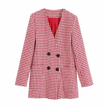 Стильный шикарный женский двубортный пиджак с гусиными лапами, пальто, женская одежда с длинными рукавами и карманами, клетчатая одежда с вырезом Chaqueta Mujer