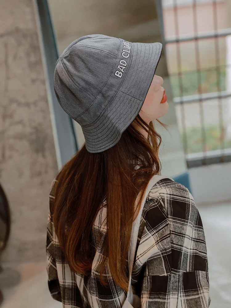 Harajuku Small Eaves Letter Embroidery Bucket Hat Women Pure Color Double-sided Fisherman Hat For Ladies Casual Joker Basin Hat