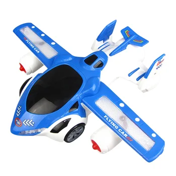 

1Pc Electric Flying Car Toy 360 Degree Rotating Light Automobile Toy Automatic Deformation Aircraft Toy Without Battery (Blue)
