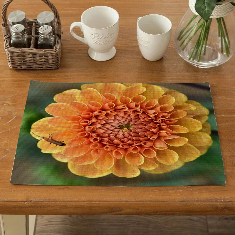 

Fuwatacchi Flower Pattern Placemat Dining Table Mat Drink Coaster Cotton Linen Polyester Pads Bowl Cup Mats Kitchen Accessories