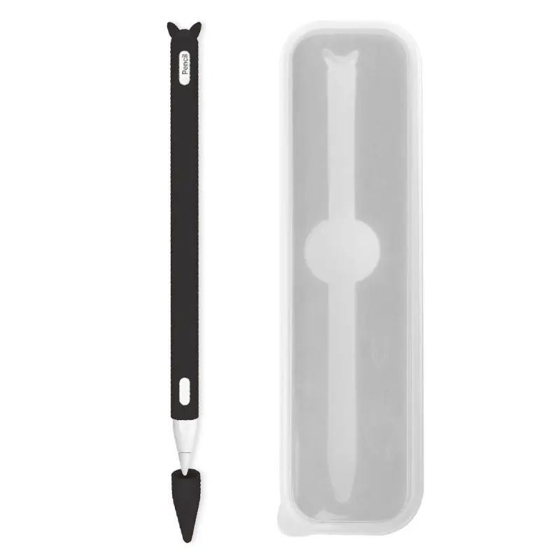 Милый силиконовый защитный чехол с кошачьими ушками, колпачок для наконечника, чехол для кожи с коробкой для хранения Apple Pencil 2 для iPad pro Pencil 2nd - Цвета: Черный