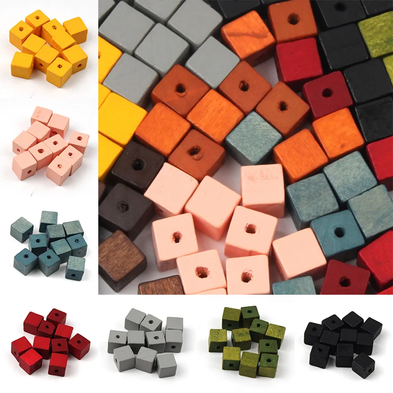 10MM 50Pcs Colorful Square Natural Wood Beads Spacer Loose For DIY Jewelry Making Handmade Necklace Bracelet | Украшения и