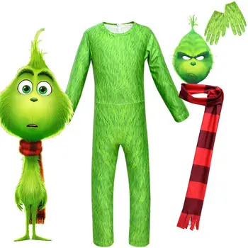 

The Grinch Cosplay Costume Children's jumpsuit The Grinch onesies performance costume Scarf mask