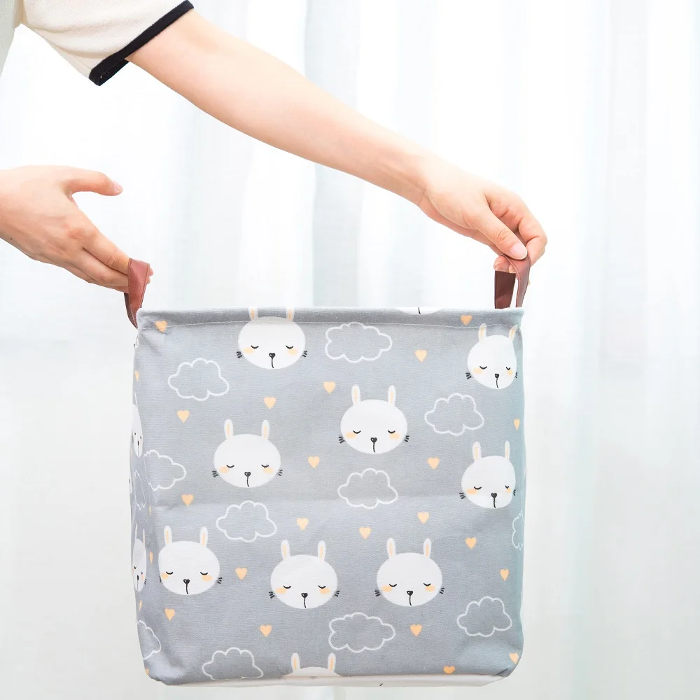New Cube Folding Cotton Linen Fabric Storage Basket Kids Clothes Storage Box Waterproof Laundry Basket For Toys Organizers 2