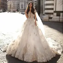 Роскошные свадебные платья с v-образным вырезом и кружевной аппликацией ручной работы из бисера винтажные Свадебные платья Дубай Арабский Brdal платье