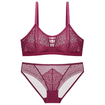 

2020 Hot Sexy Ultra Thin Transparent Lace Bra Lingerie Set Bralette Top Lace Wireless Bra and Panties Set Underwear Women