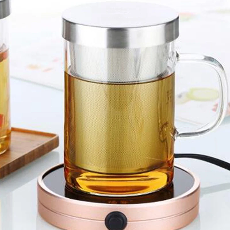 Tea Infuser 500Ml Travel Heat-Resistant Glass Mug with Stainless Steel Lid Coffee Cup Tumbler