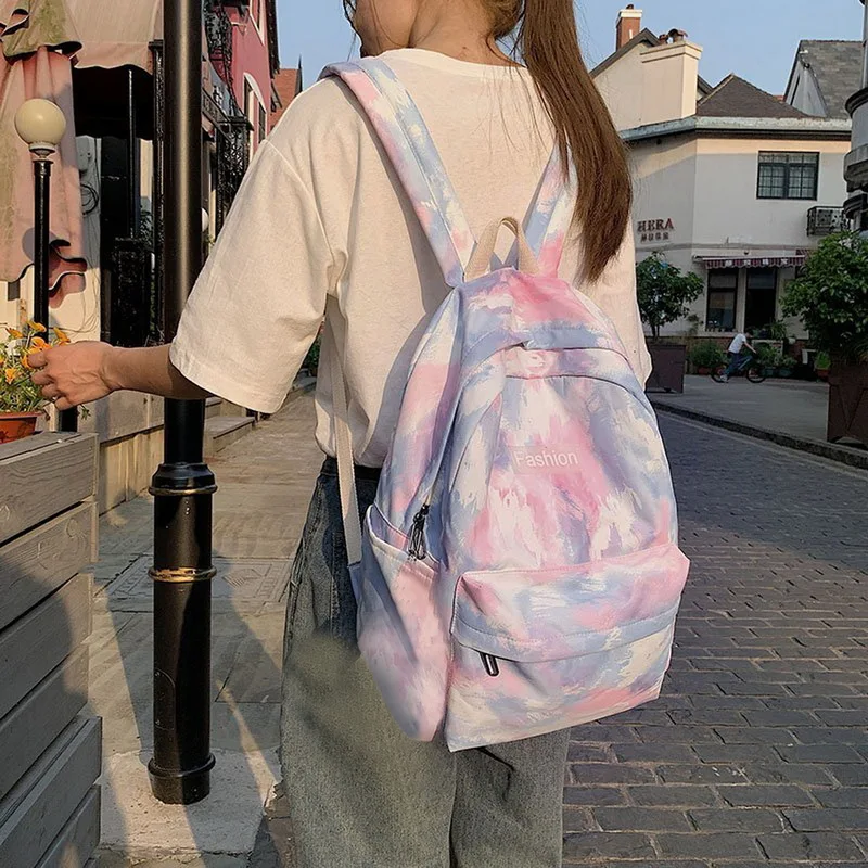 

Women Backpack Tie Dye Mixed Color Women Shoulder Bag Fashion School Bag For Teenage Girl Children Backpacks Travel Bag