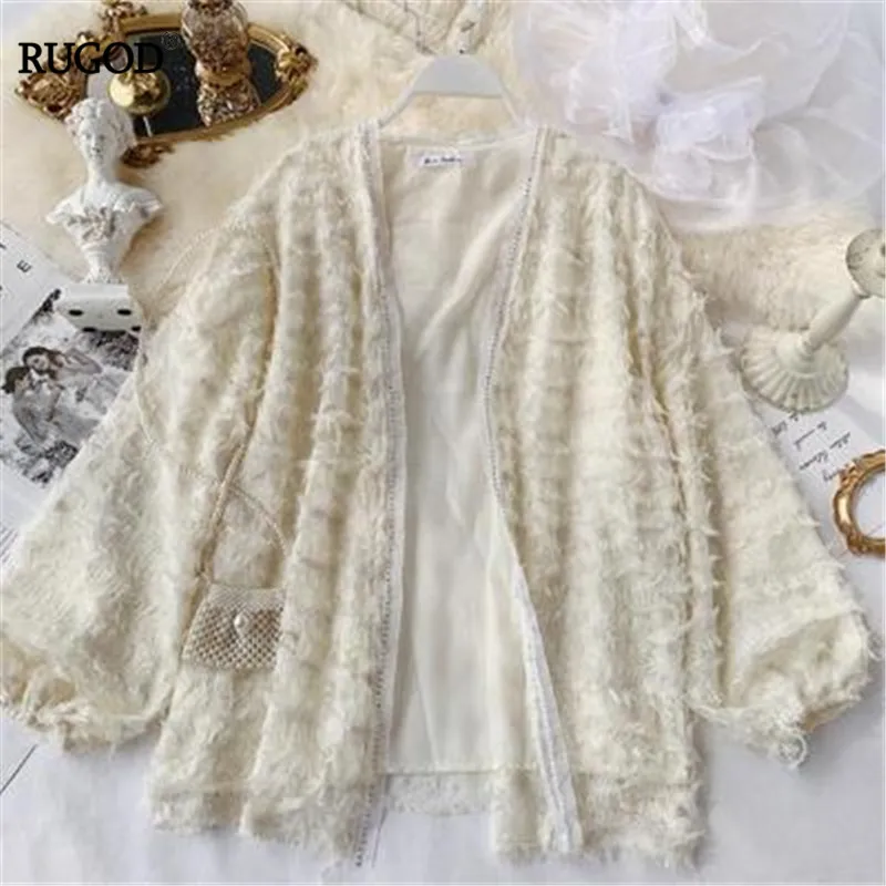 

RUGOD 2019 Thin Coats Super Fairy Solid Frayed Fringe Soft Outwear Open Stitch Loose Casual Lady Outwear блузка женская